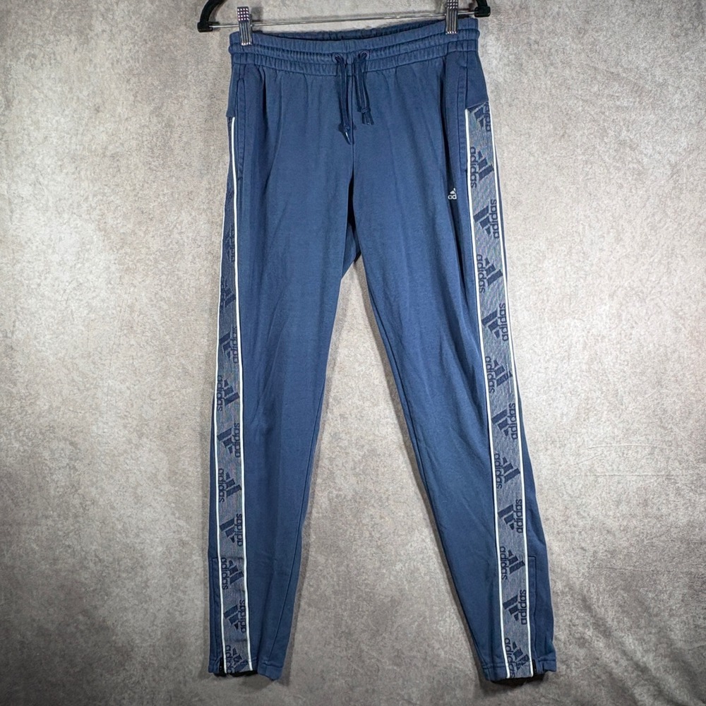 adidas Sweatpants Mens Size Small Blue Taped Logo Joggers Ankle Zip Athletic Gym